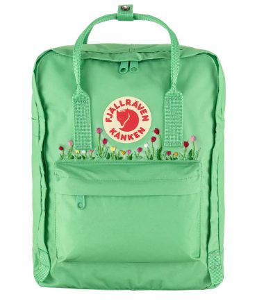 Fjallraven Kanken Classic Embroidered Backpack Apple Mint Tulips