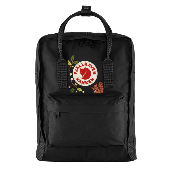 Fjallraven Kanken Classic Embroidered Backpack Black / Squirrel